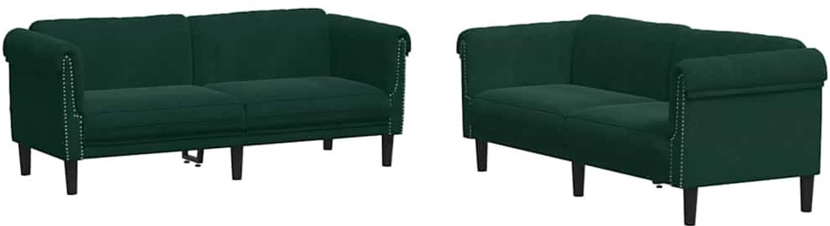vidaXL - 3-delige - Loungeset - fluweel - donkergroen