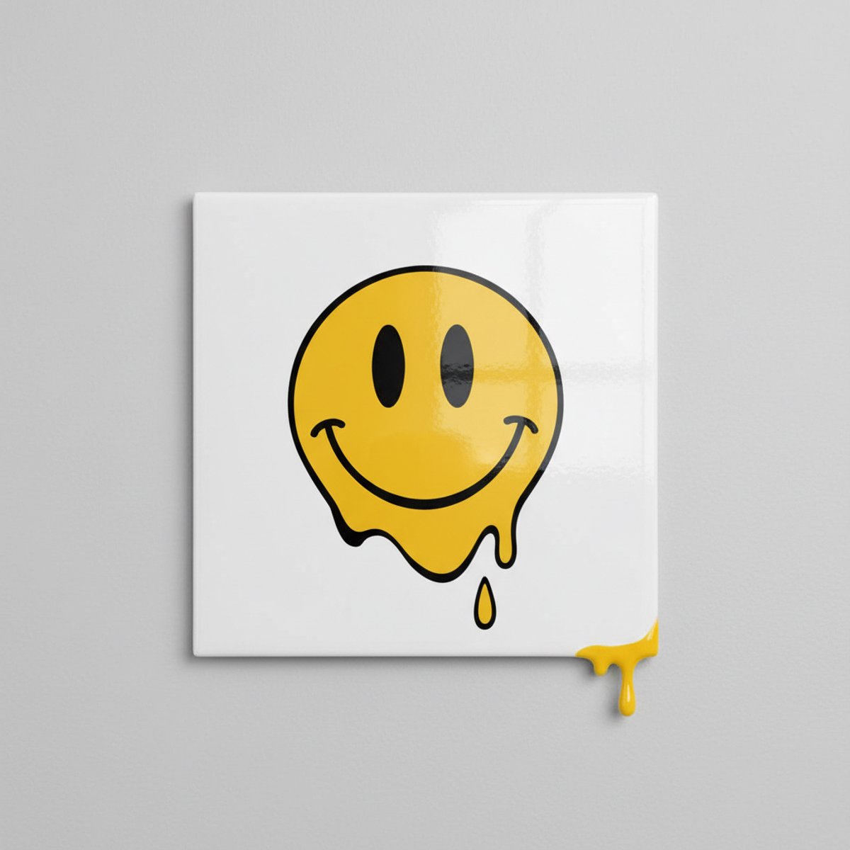 Druipende Smiley Tegel – Moderne Pop Art Woondecoratie – Keramische Tegel 15 x 15 cm