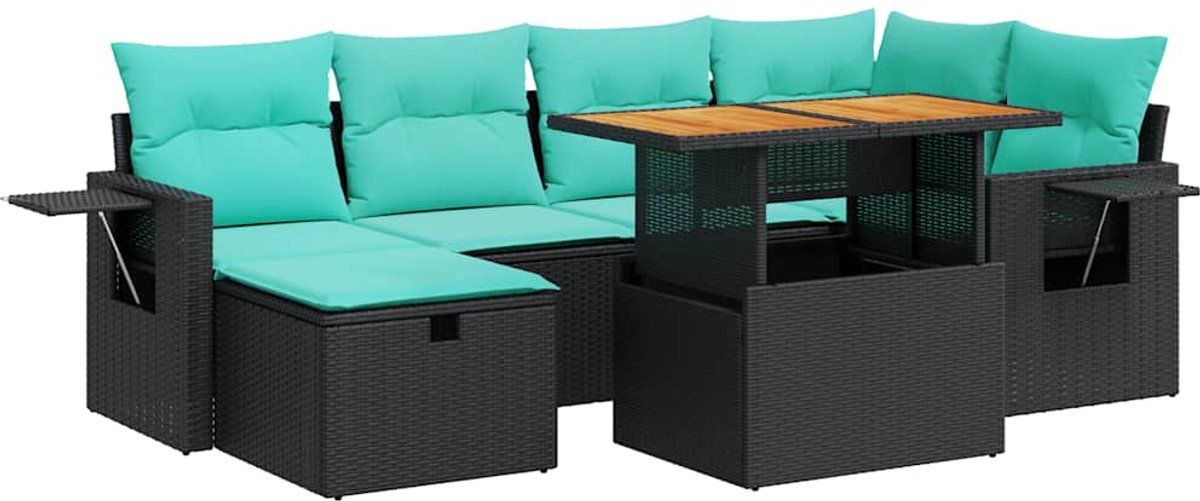 vidaXL 7-delige - Loungeset - met - kussens - poly - rattan - acacia - bruin zwart