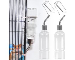 Hanging waterfles voor konijnen en knaagdieren - 350 ml - Set van 2 - Transparant