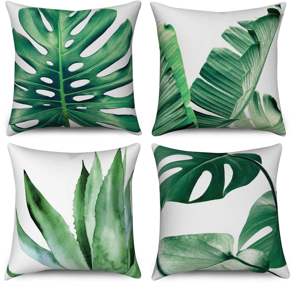 Unyqoos Set van 4 decoratieve kussenslopen met tropische plantenprint voor binnen en buiten groen