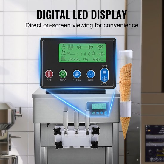 Commerciële Ijsmachine van , 21 Qt/H Vermogen, 1800W, 3 Smaken, Aanrecht, 2 X 4l Container, 2 X 1,8l Cilinder, Lcd-Scherm, Automatische Reiniging, voorkoeling van Merkloos — afbeelding 4