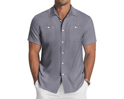 Linnen overhemd heren korte mouwen casual zomer businesshemd met borstzak