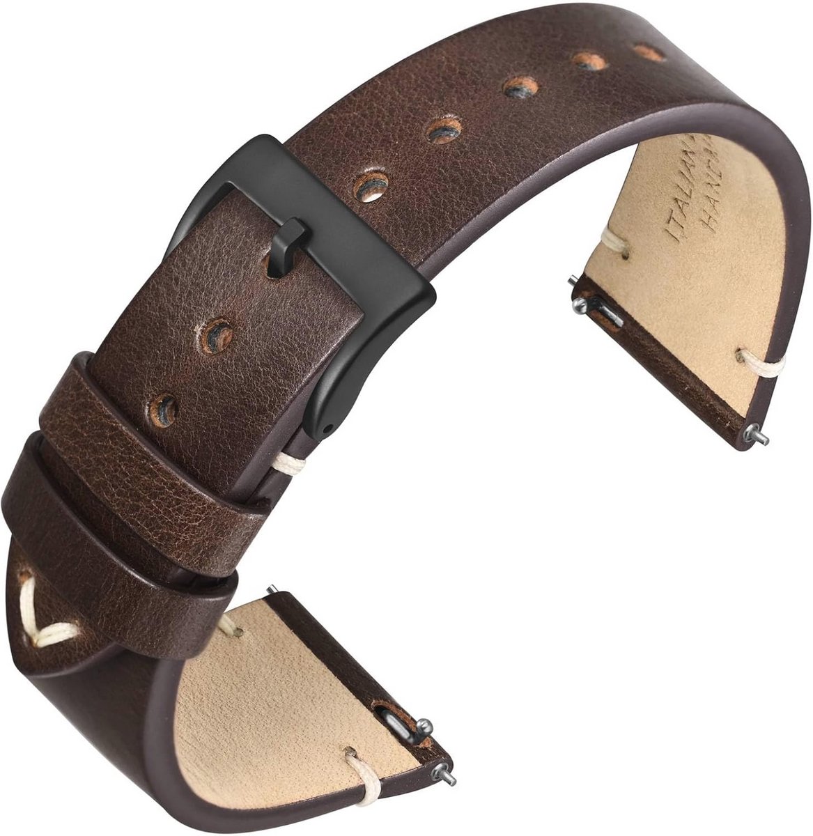 Vintage horlogebandje voor dames en heren, Italiaans retroleer, snel verwisselbaar, 18 mm, 20 mm, 22 mm
