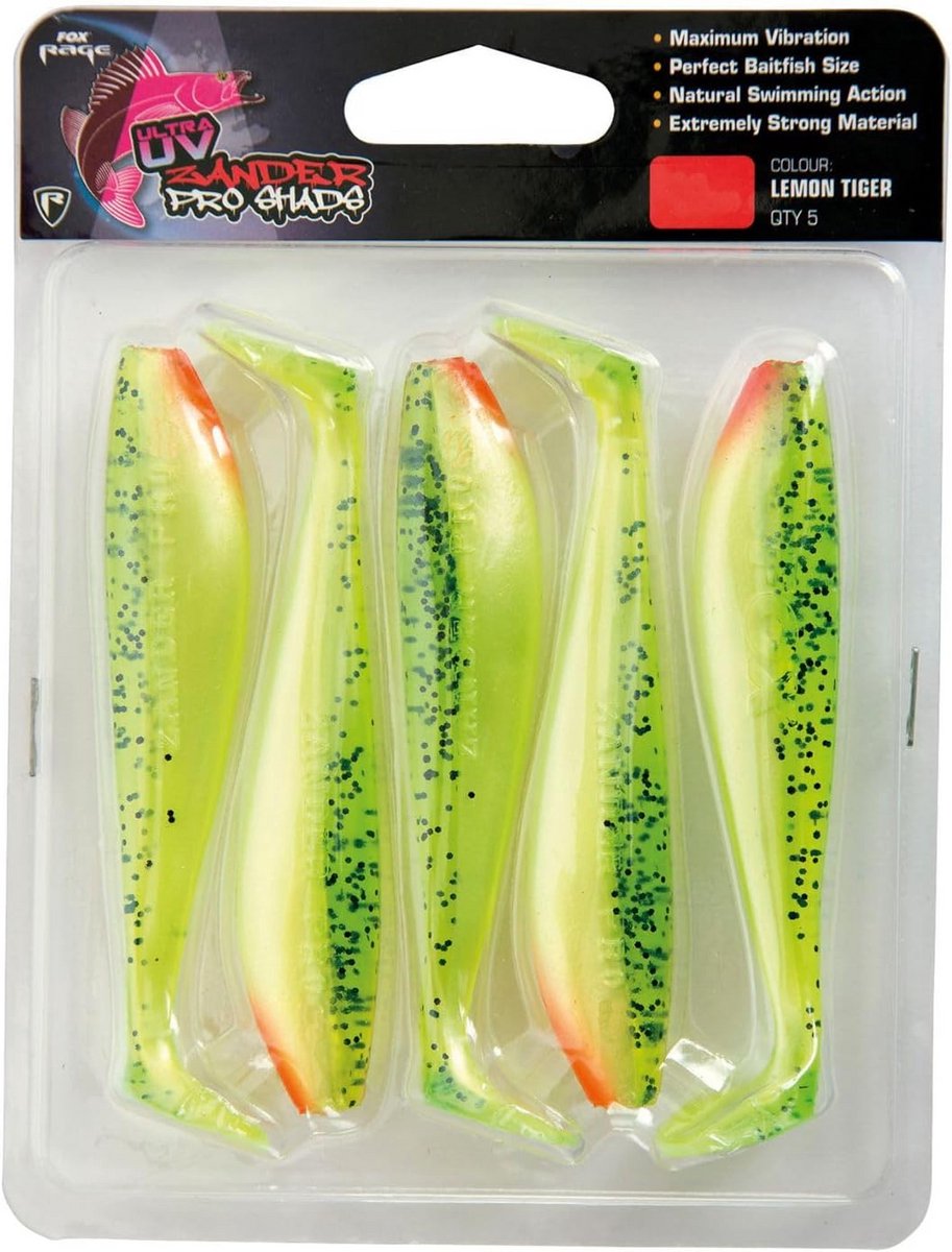 Snoekbaars Aas - 5 UV Actieve Rubber Vissen van 12cm in Citroentijger Kleur
