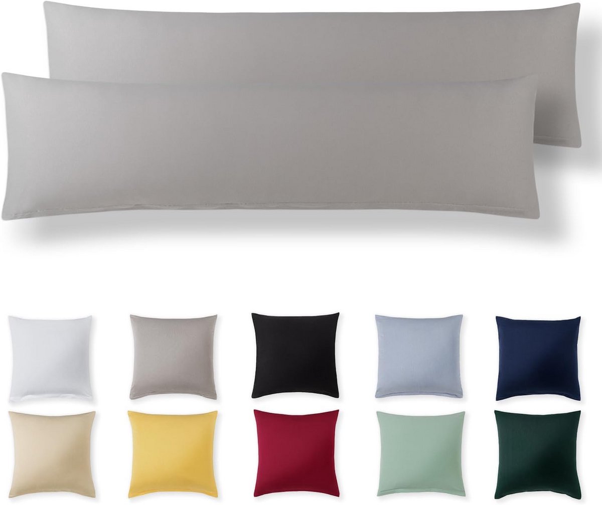Kussensloop 40 x 145 cm | Set van 2 | Lichte Grijs | 100% Jersey Katoen | Super Zachte Rit