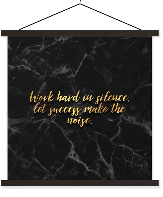 Posterhanger incl. Poster 90x90 cm - Schoolplaat - Quotes - Motivatie - Goud - Marmer - Textielposter - Zwarte latten