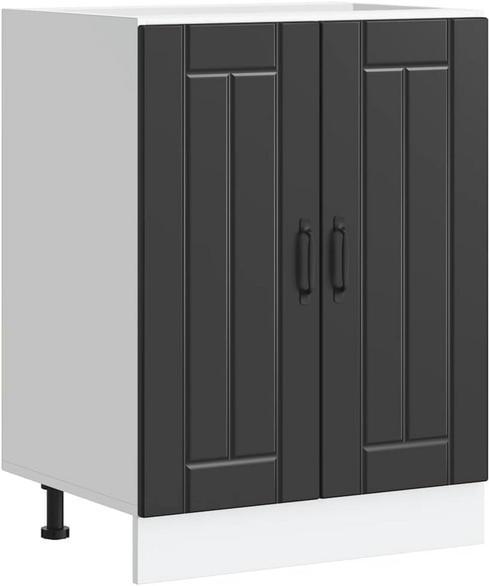 Keuken Onderkast voor Wastafel - Zwarte Machined Houten Keukenoplossing