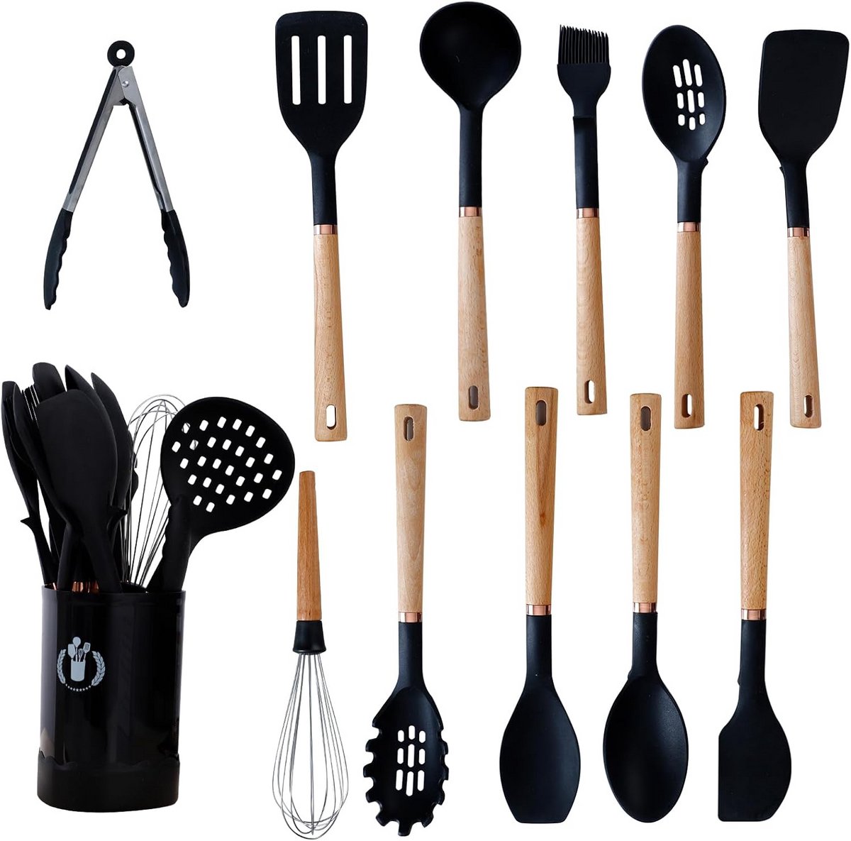 Complete Keukengerei Set Zwart - Hittebestendig en Duurzaam Kookgerei