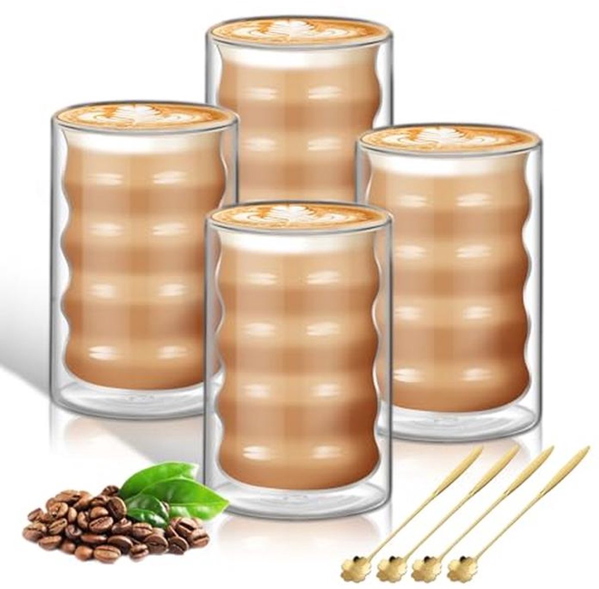 Dubbelwandige koffiekopjes set van 4 - geïsoleerd borosilicaatglas, 400 ml