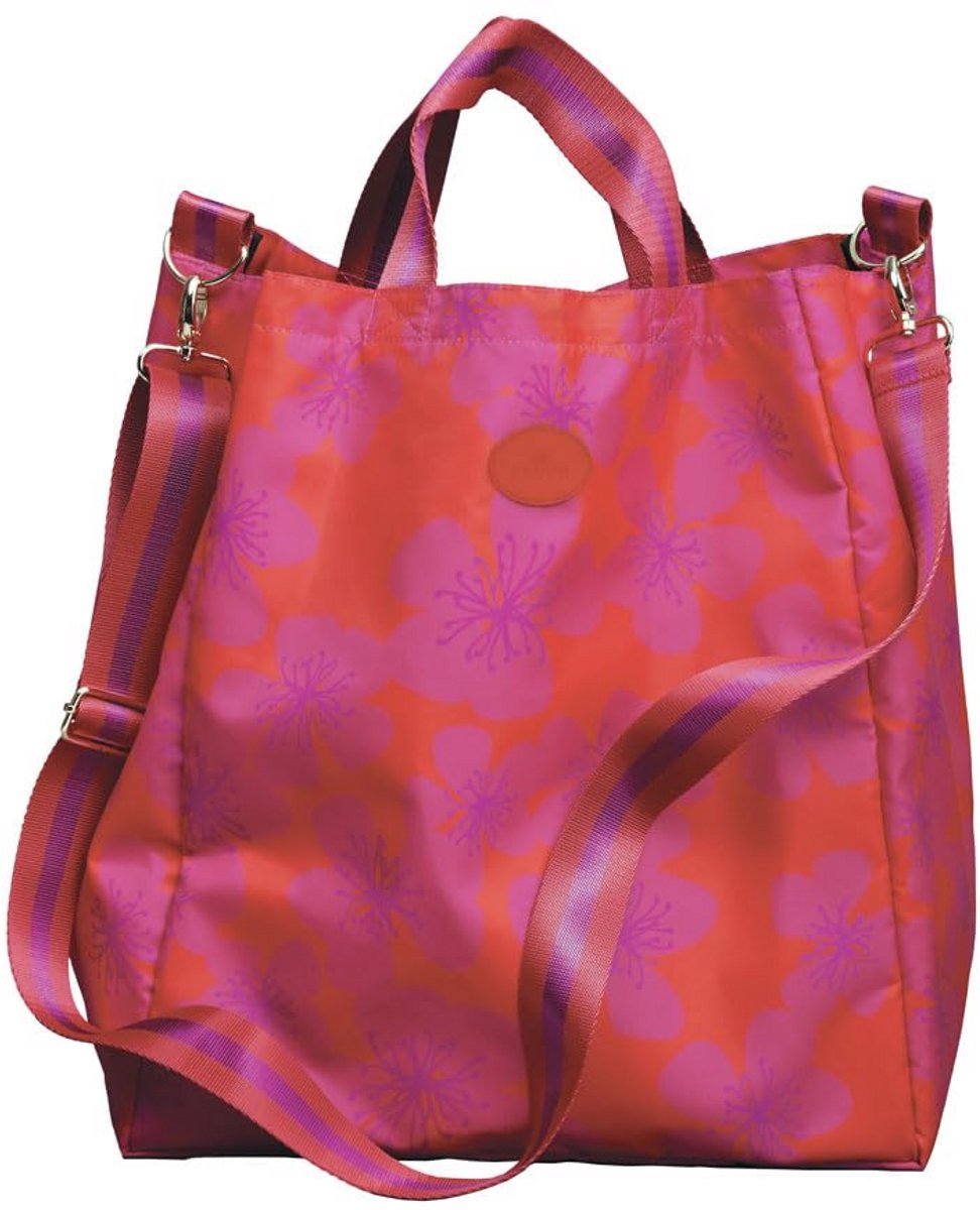Roze boodschappentas met drukknop en verstelbare schouderriem, 34 x 38 x 24 cm