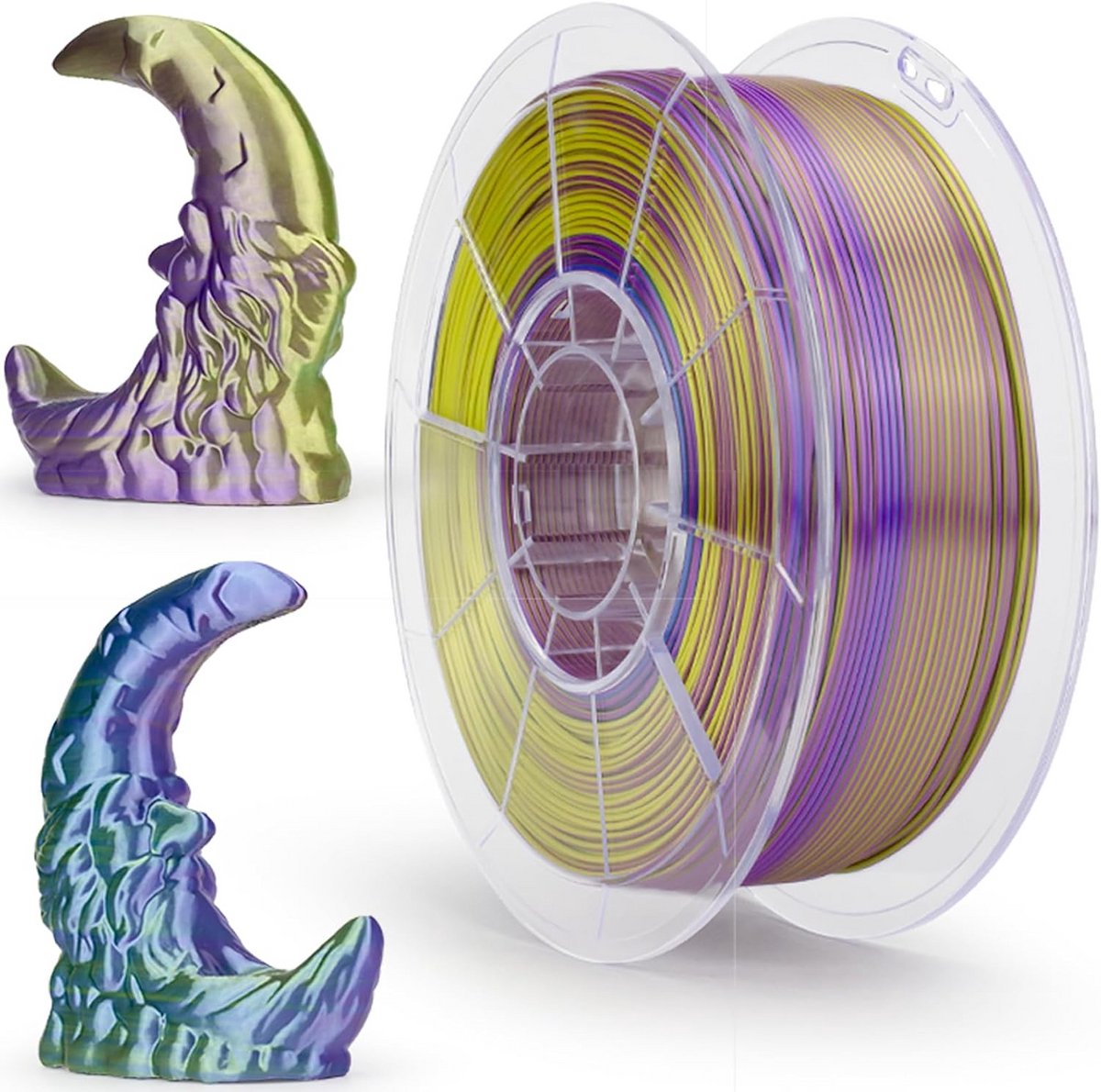 Triple Color Coextrusion Silk 3D Printer Filament 1.75mm - Multicolor PLA Rainbow for 3D Printing