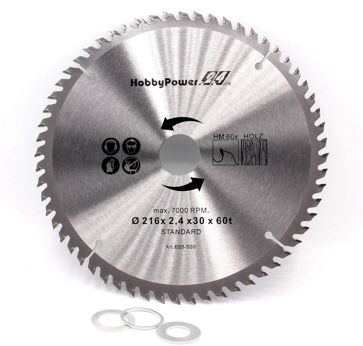 Hardmetalen cirkelzaagblad voor hout 216x30mm met 60 tanden en reduceerringen