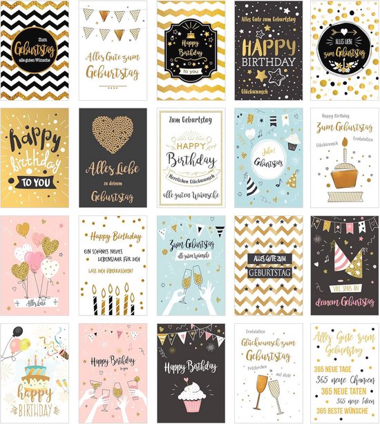 Verjaardagskaarten Set van 20 met Envelop - Originele Ontwerpen voor ...