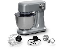 Klarstein Bella Evo 1500W keukenrobot – 5L roestvrijstalen kom, 12 snelheden, planetaire mixfunctie, pulsefunctie, deeghaak, klopper & garde, keukenrobot voor bakken, zilver