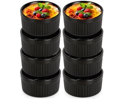 Creme Brulee Schaaltjes Porselein Zwart 260 ml 8 stuks - Ramekins - Set - Ovenschaal - Snackkommen - Dipschalen - Kleine Komen voor Dipsauzen en Snacks
