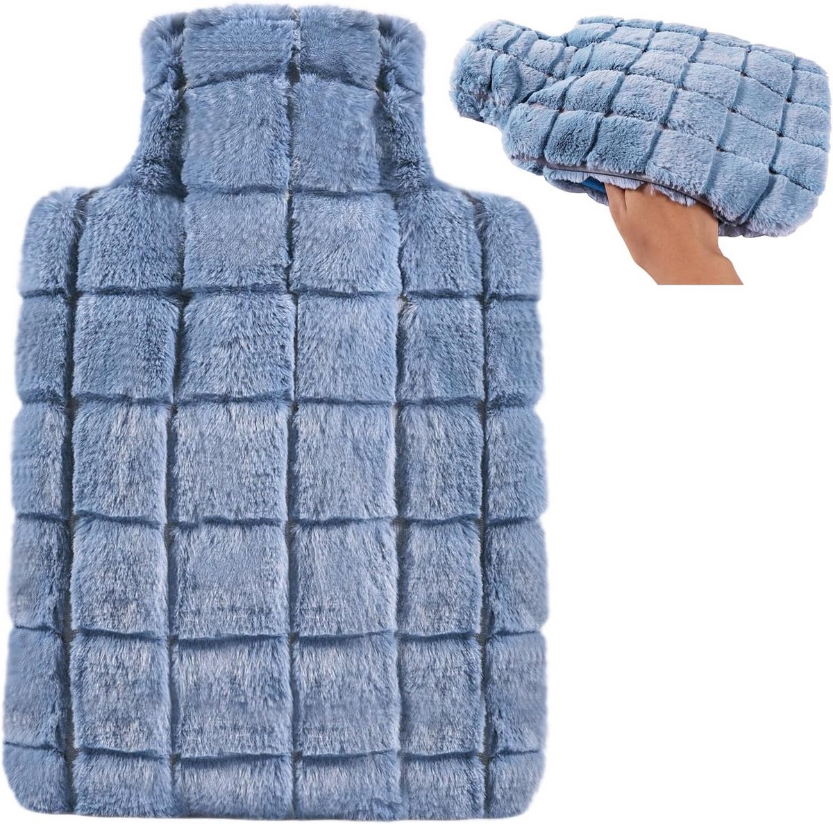 Bol.com Pluizige warmwaterkruik - zachte harige hoes - handzak - 2 liter - pijnverlichting - rug - schouder - nek - handwarmer -... aanbieding