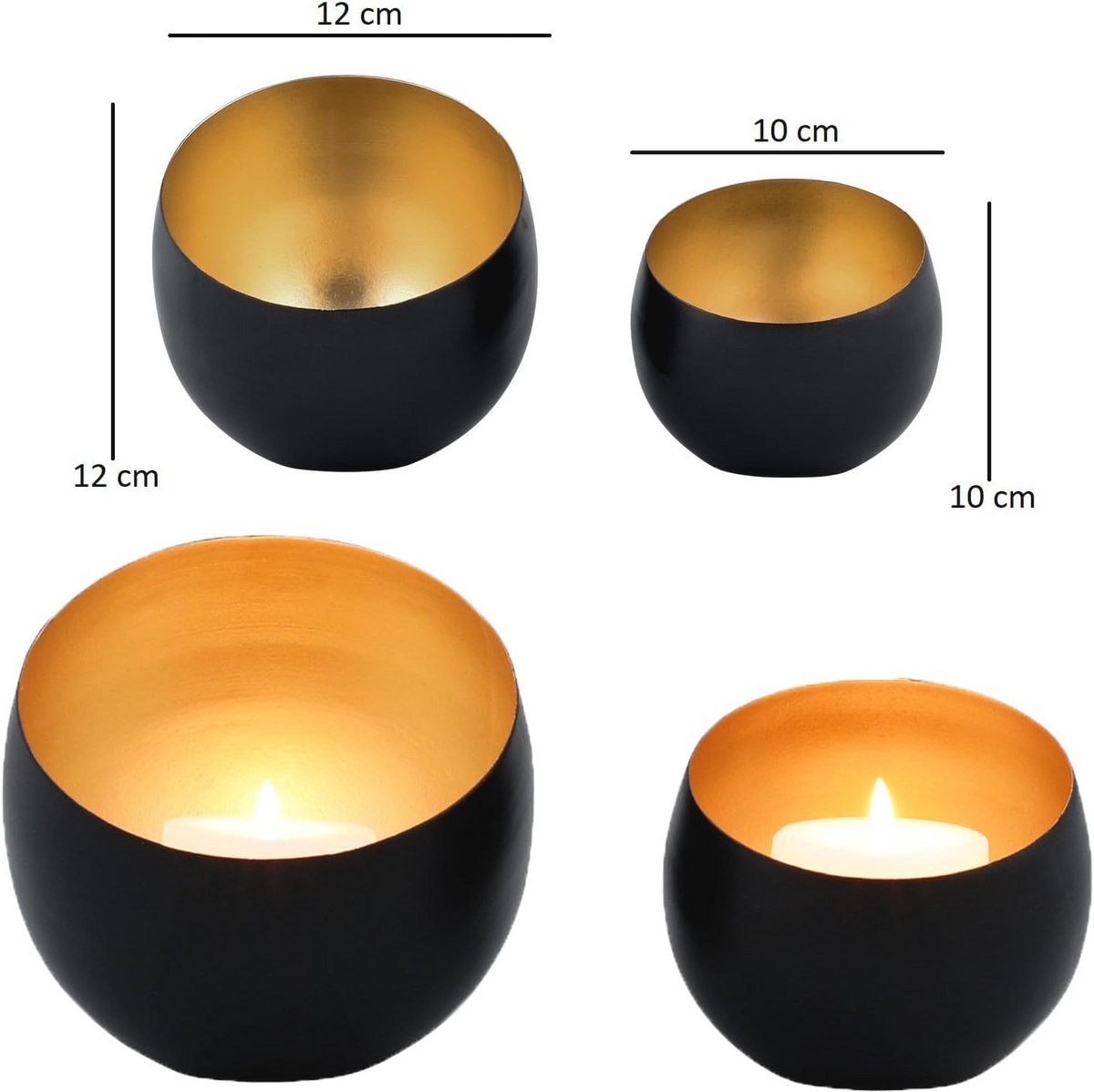 Decoratieve theelichthouders van metaal, 12 cm groot, zwart/goud, stijlvolle windlichten voor huis en tuin — cadeau in Wonen & Interieur - foto 4