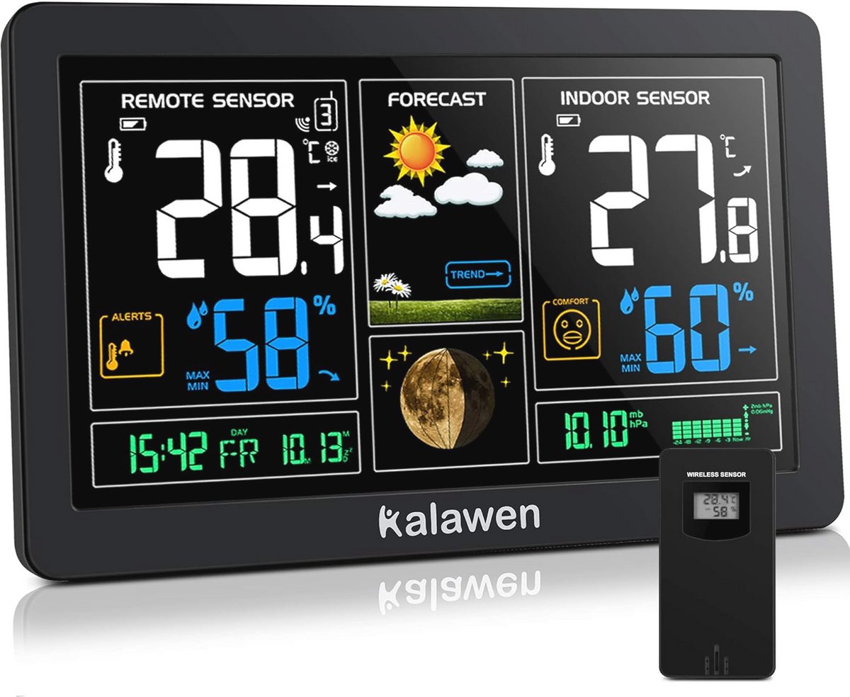 Draadloos Weerstation met Kleurendisplay en Atoomklok voor Binnen en Buiten