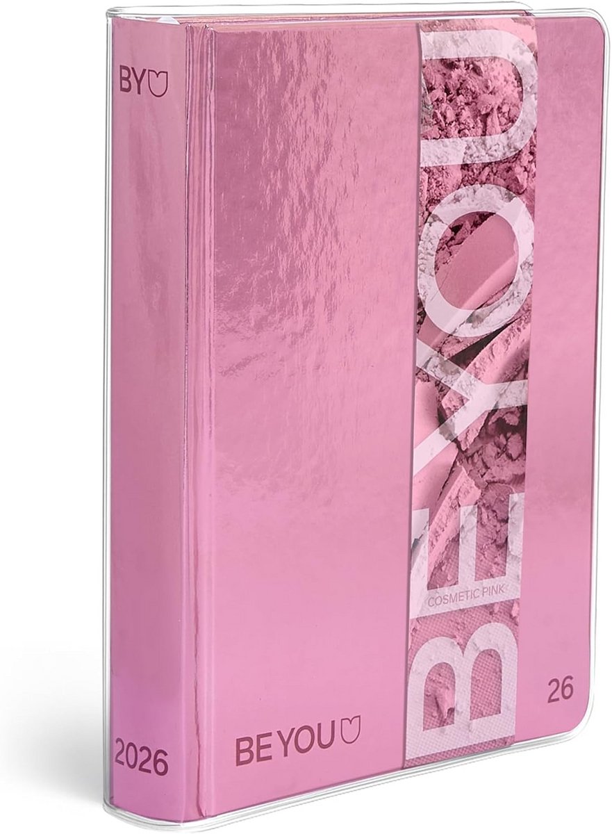 Cosmetische Roze Schoolagenda 2025-2026 - 12 Maanden Kalender met Datums, Dagboek met Stickers en Bladwijzers, Transparante Envelop - Formaat 12,5 cm x 16,5 cm