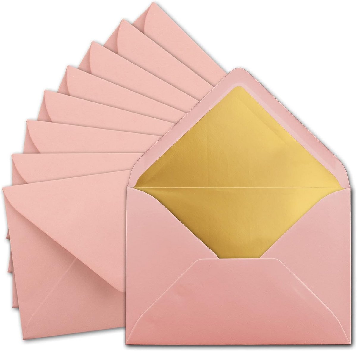 100x C5 Enveloppen - 15,7x22,5 cm - Oudroze met Gouden Binnenkant - Zonder Venster