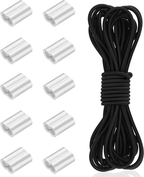 Rubberen-Touw-Expandertouw-Elastisch-Koord-Zwart-Zeilen-Spanband-Zeilspanner-Zeilspannen-10-Wurgklemmen-Camping-20m