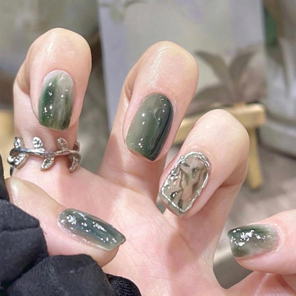 Kunstnagels Set - Valse Nagels - Nagel Decoratie - Groen Blad Inkt Design - 24 Stuks - Groen
