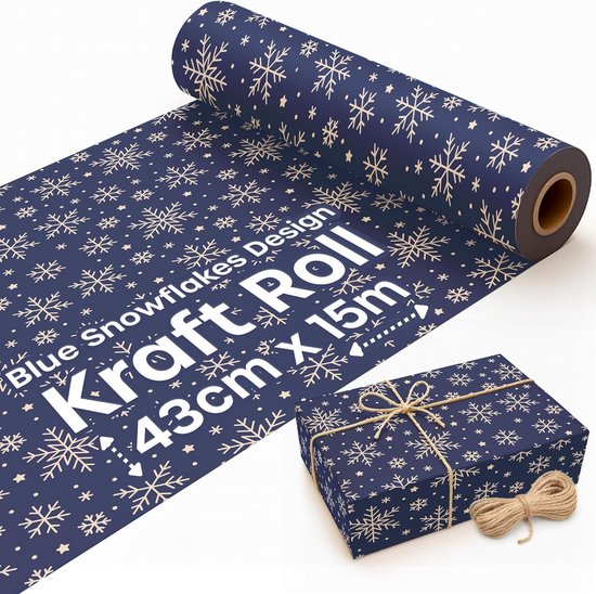 JIANTA Cadeaupapier voor Kerstmis, 43 cm x 15 m, sneeuwvlokken JIANTA Cadeaupapier voor Kerstmis, 43 cm x 15 m, sneeuwvlokken