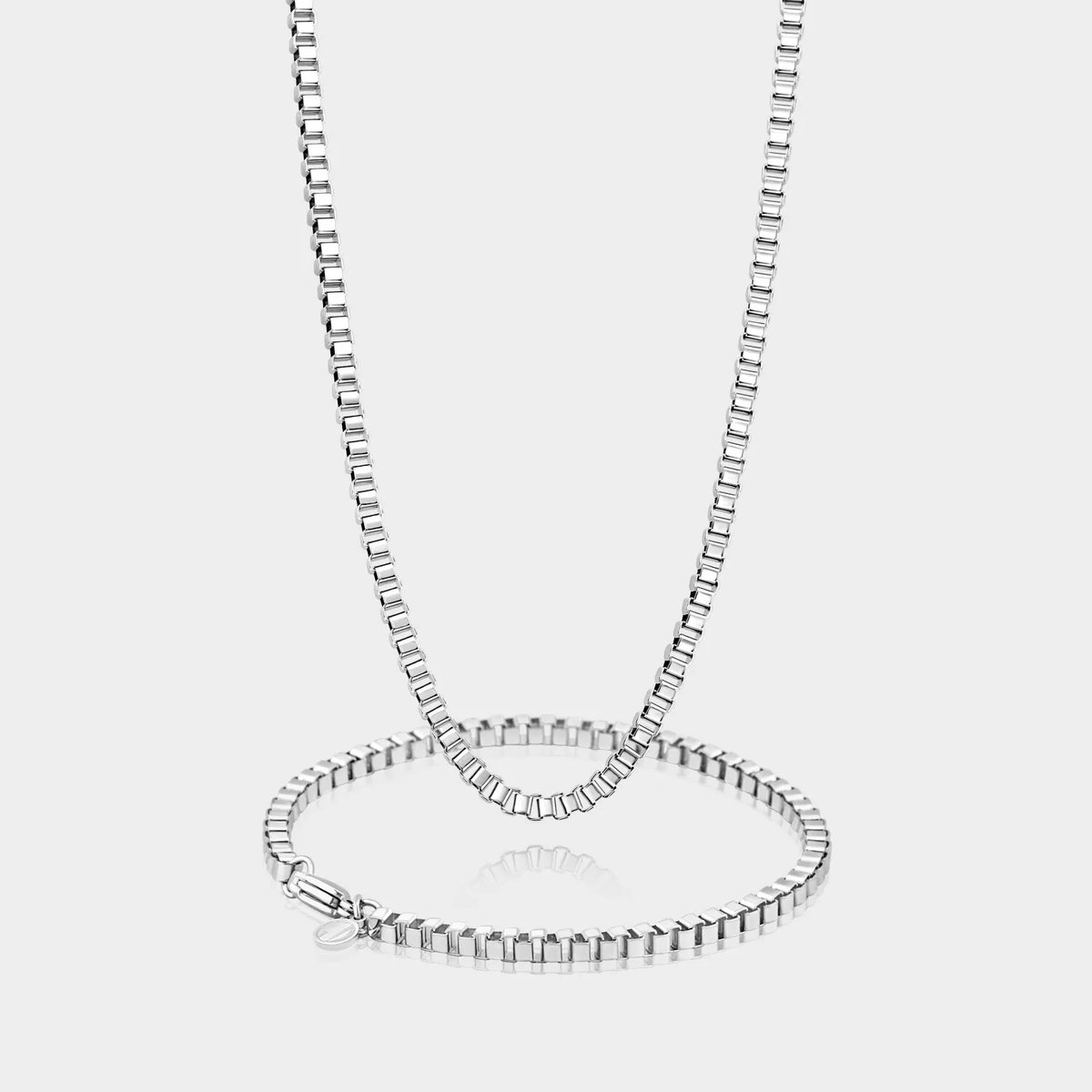 Box Ketting 3 mm x Box Armband 3 mm - Zilveren Schakelketting en Schakelarmband Heren - 60/19 cm lang - Olympus Jewelry