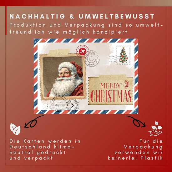 HIDEBLOOM Weihnachtskarten Set – Crazy Santa, 10 Stück, DIN A6 (10,5x14,8cm), Mit Umschlägen Aus Kraftpapier, Hochglänzend, Beschreibbar, Klimaneutral Gedruckt In Deutschland