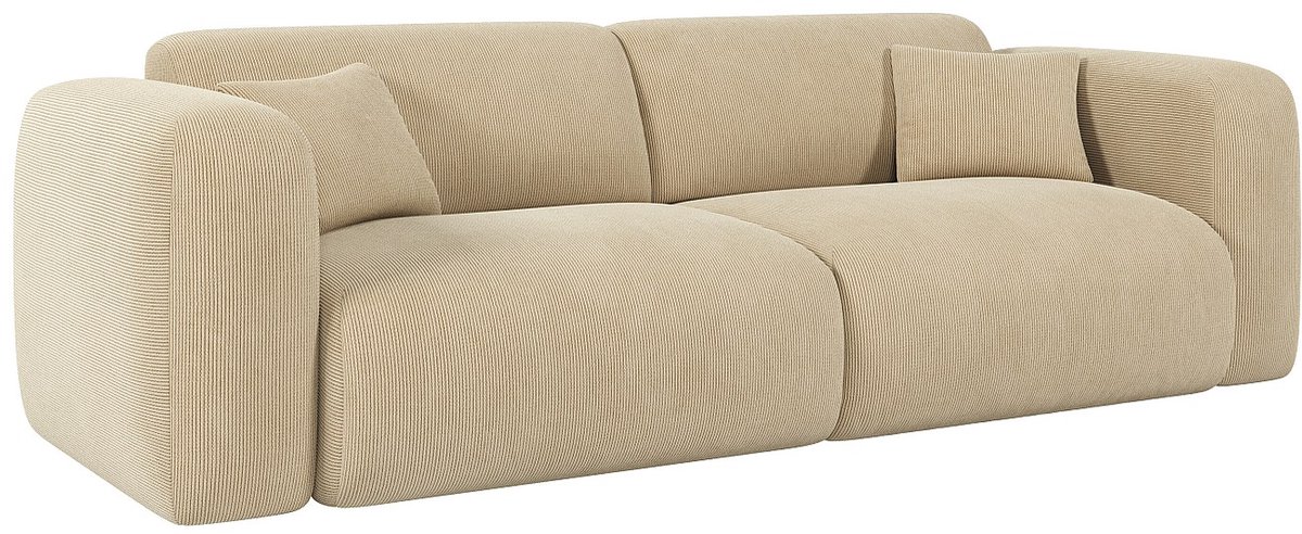 Vente-unique Vierzitsslaapbank van geribbeld beige fluweel - POGNI van Maison Céphy