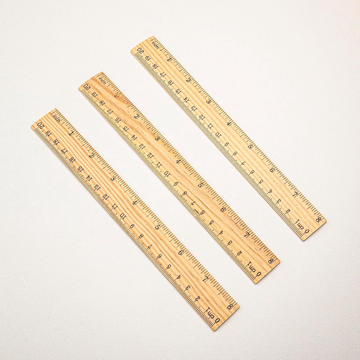 Set van 3 Houten Linialen met Dubbele Maatvoering (cm en Inch)