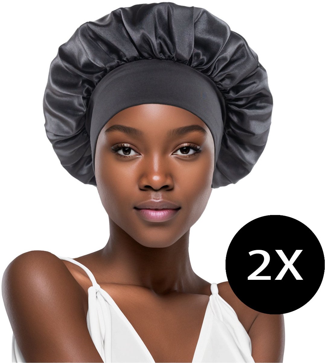 2-delige haarkap - douchemuts - slaapmuts - spa-muts - polyester - zwart