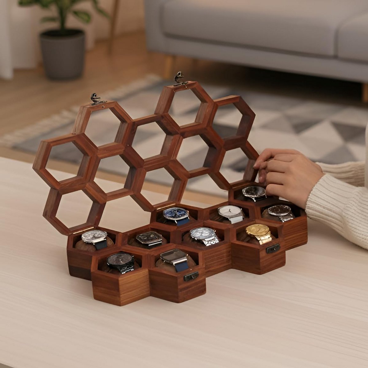 Luxe Houten Horlogedoos 10 Vakken voor Heren en Dames Sieradenopslag