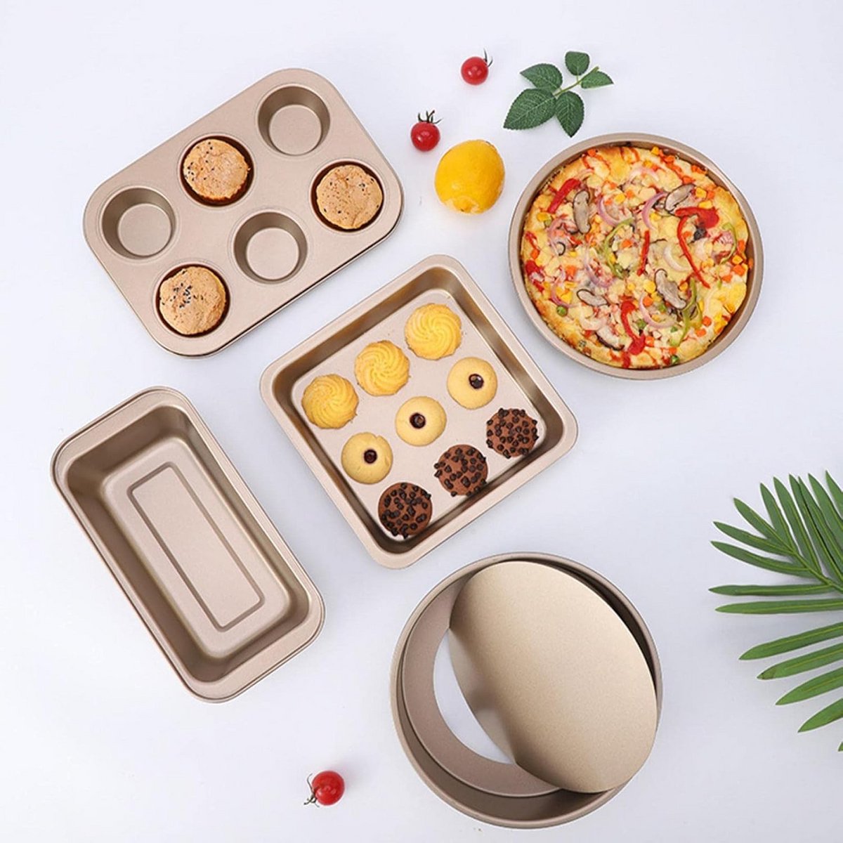 5-delige Bakvormen Set Carbonstaal - Muffinvorm, Cakevorm, Pizza- en Toastvorm
