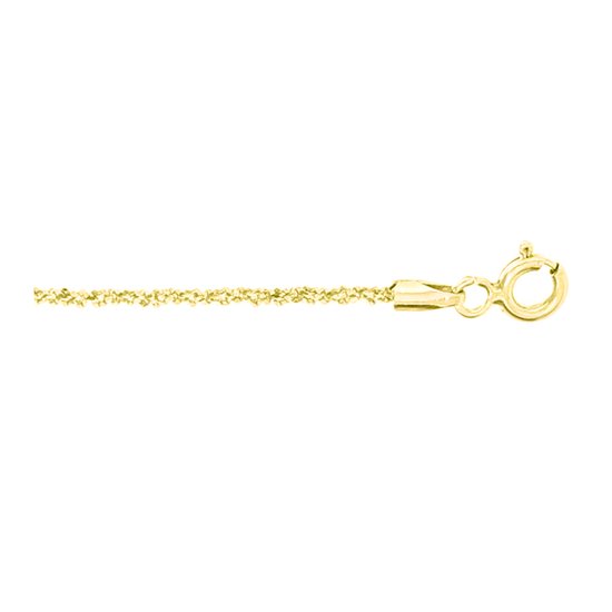 Goudkleurige, dunne 925 sterling zilveren ketting met een licht glinsterend patroon en karabijnsluiting.