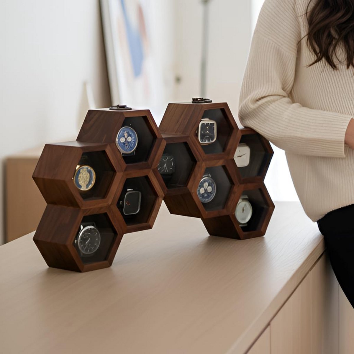 Luxe Houten Horlogedoos voor 12 Horloges - Vintage Organizer met Glazen Deksel