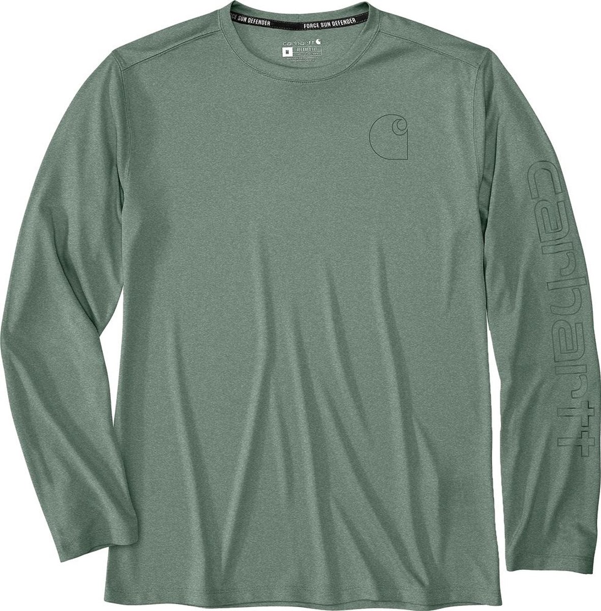 Carhartt Force Sun Defender™ Relaxed Longsleeve Logo T-Shirt 107202 Slate Heather-S Groen
