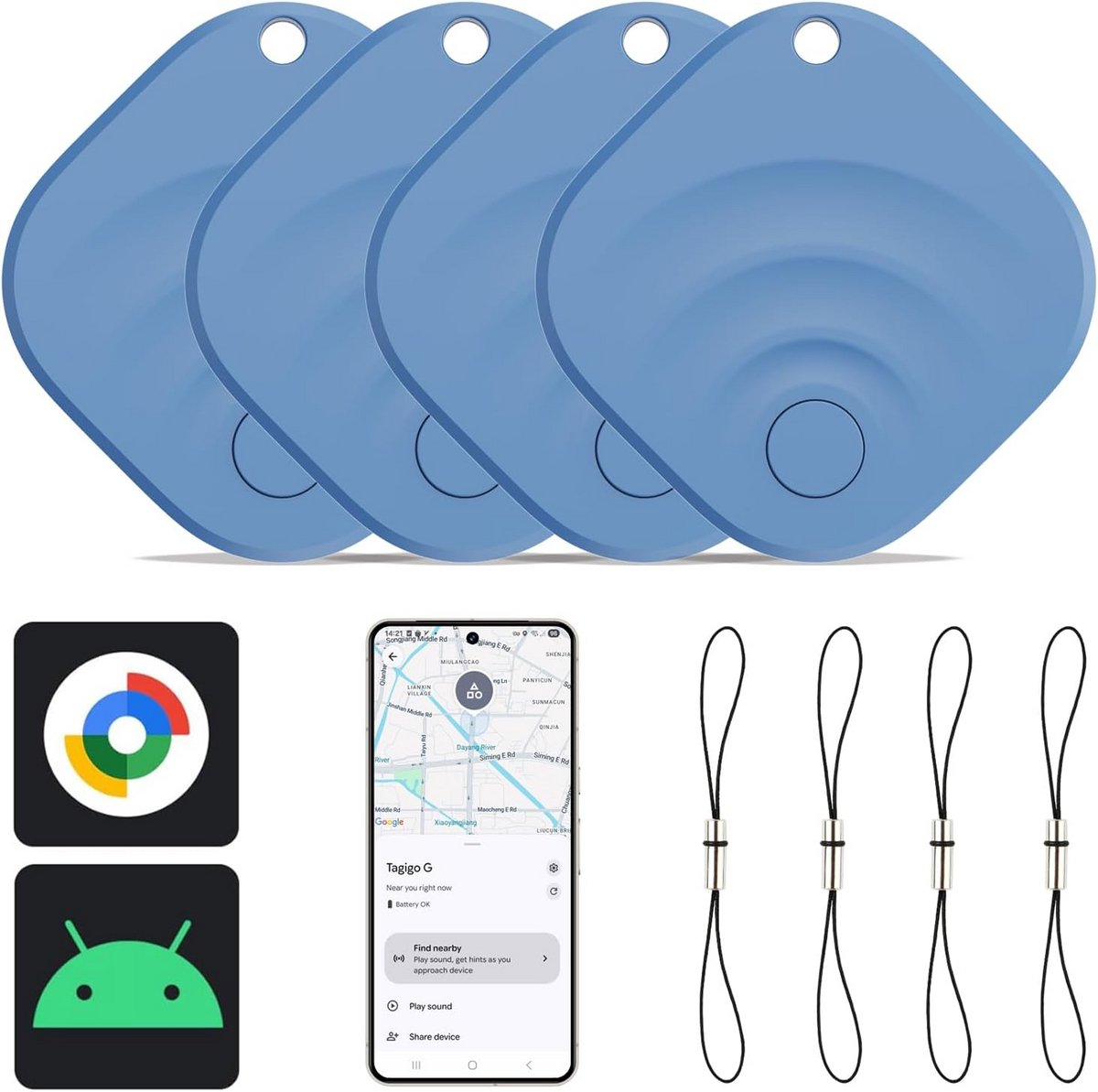 Tracker Android - Slimme Tag - Spullen Vinden - Google Find My - 10 gram - Blauw