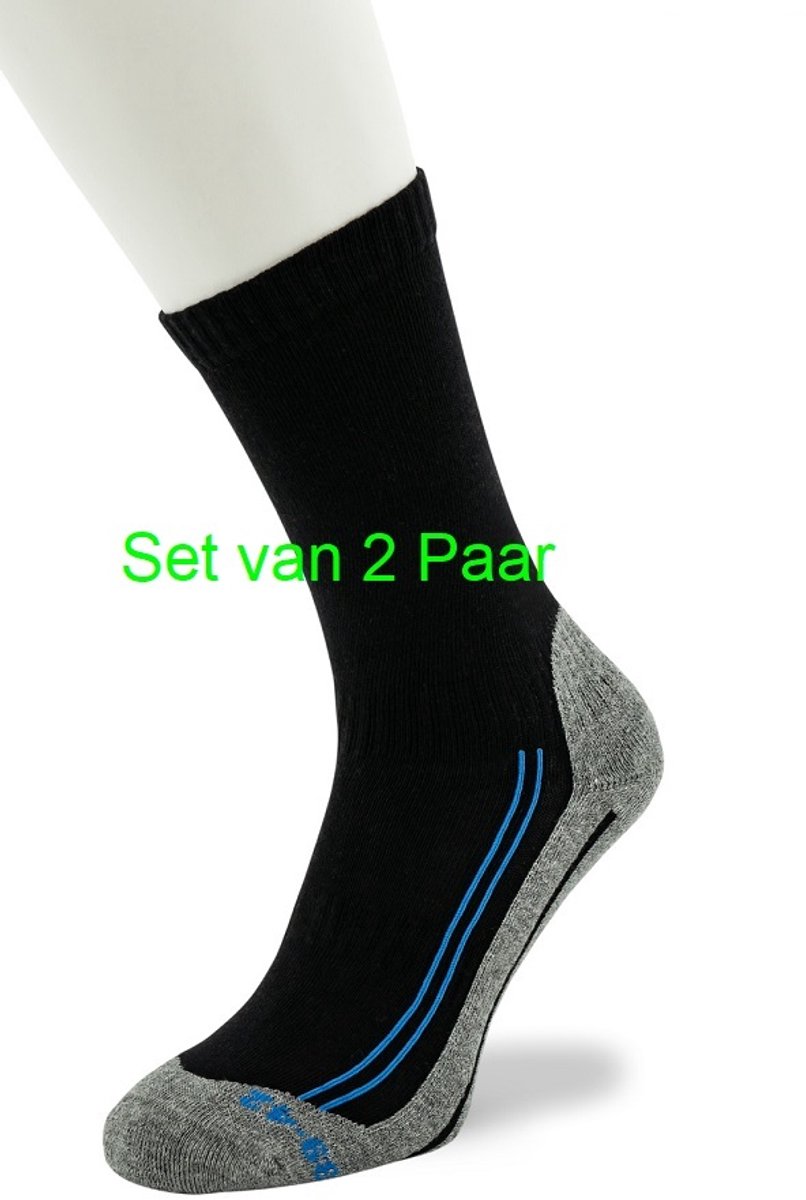 Bonnie Doon Katoenen Wandel Sokken 2 paar Blauw Zachte Dempende Zool Compressie delen Unisex maat 39/42 - Gladde naden - Compressiedelen voor Stevigheid en betere Bloedsomloop - Schokdempende Zool - Vochtregulerend - Dark Blue/Blue - BW23000202.545