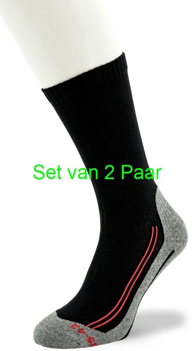 Bonnie Doon Katoenen Wandel Sokken 2 paar Zwart/Rood Zachte Dempende Zool Compressie delen Unisex maat 35/38 - Gladde naden - Compressiedelen voor Stevigheid en betede Bloedsomloop - Schokdempende Zool - Vochtregulerend - Black/Red - BW23000202.423