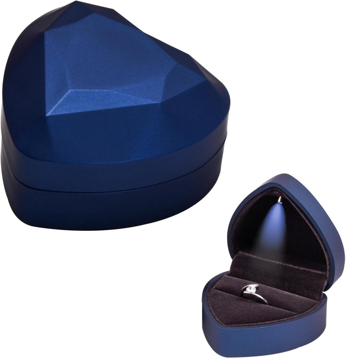 Luxe Hartvormig Ringendoosje met LED en Fluweel voor Bruiloft en Verloving