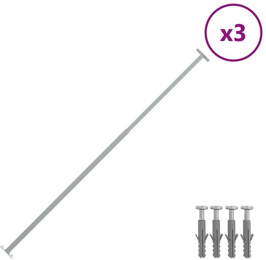 vidaXL - Barrièrestangen - verstelbaar - 3 - st - 710-1200 - mm