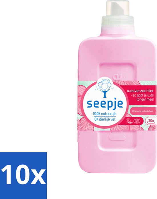 Seepje - Wasverzachter - Geurige Verzorging - Pioenroos en Cederhout - 30 Wasbeurten - 750 ml - Bulkverpakking - 10 stuks