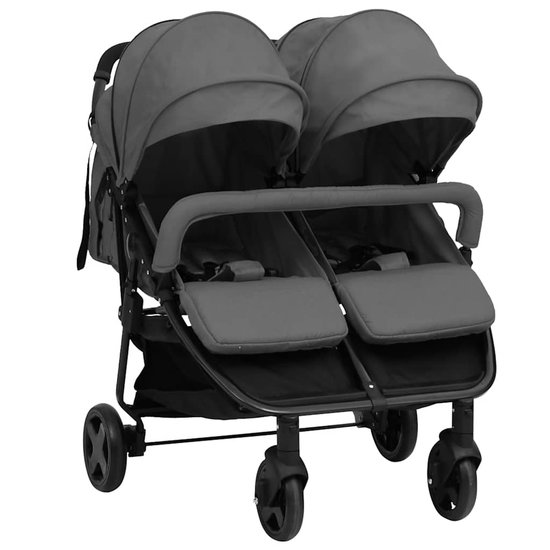vidaXL - Tweelingbuggy - staal - donkergrijs - en - zwart - vidaXL - €220,49
