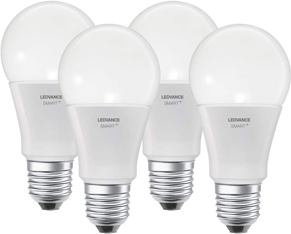 LEDVANCE Smart LED-lamp met Bluetooth Mesh-technologie, E27-fitting, instelbare lichtkleur (2000-6500K), RGB-kleur veranderbaar, vervangt 60W gloeilampen, bestuurbaar met Google en Alexa, 4-pack