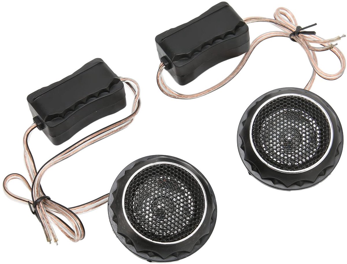 2-delige mini-autotweeter, 140W premium mini-dometweeterluidsprekers, mini-autoluidsprekers met stickers, helder geluid. Details: metalen autoluidspreker voor auto-audiosysteem.