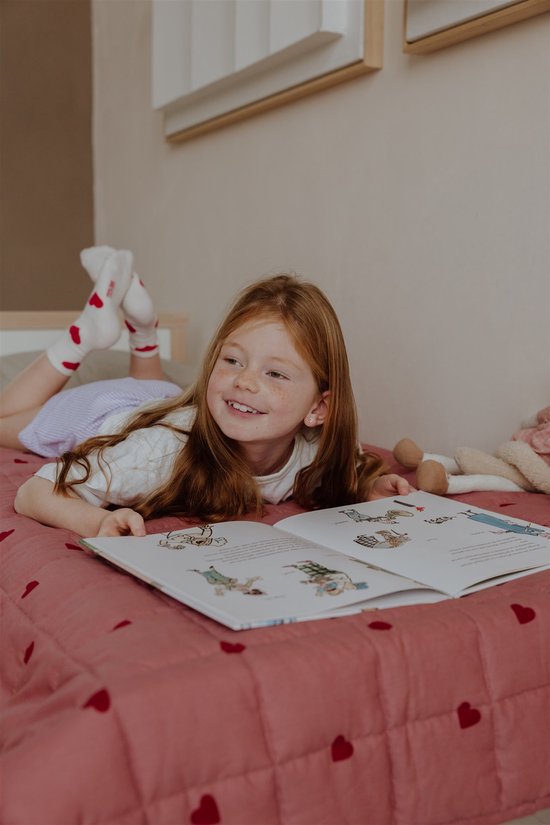 BLENKZ – Verzwaringsdeken Kind 3,5 kg – 100×150 cm – Kinderformaat – Voor kinderen van ±4–8 jaar – Hartjes Roze Rood – Zwaartedeken