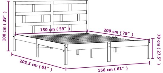 vidaXL Bois massif Noir 150x200 cm 5FT King Size