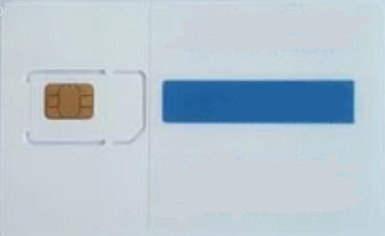 Witte simkaart met een gouden chip en een blauwe rechthoek met de tekst 'Worldmobile'.
